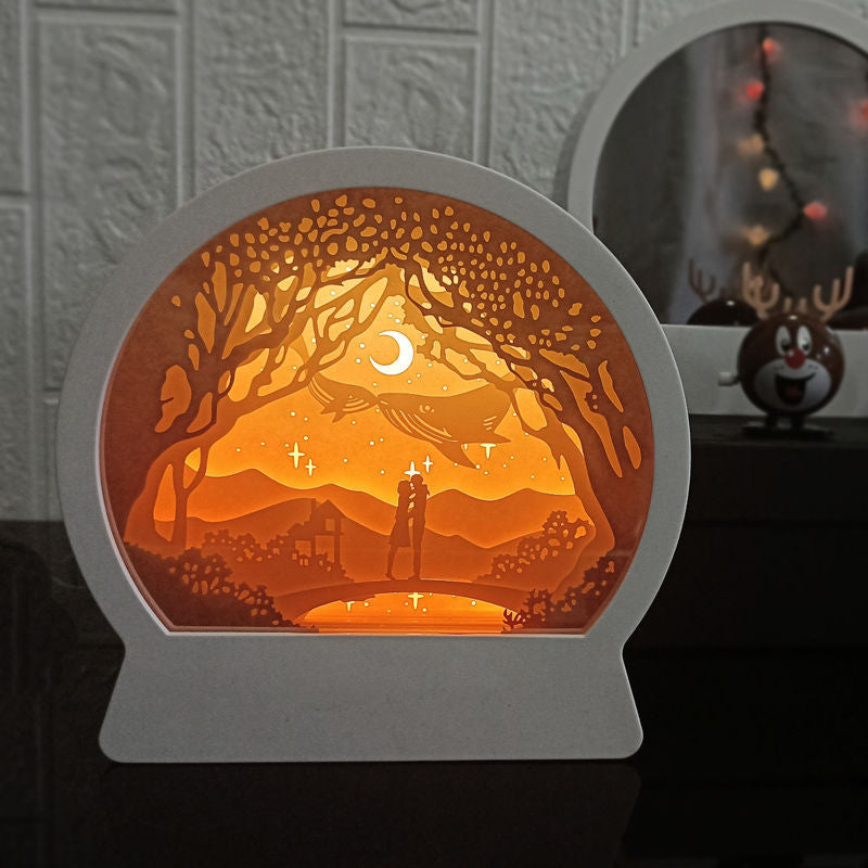 Night Light with Mirror 3D Paper Carving Light