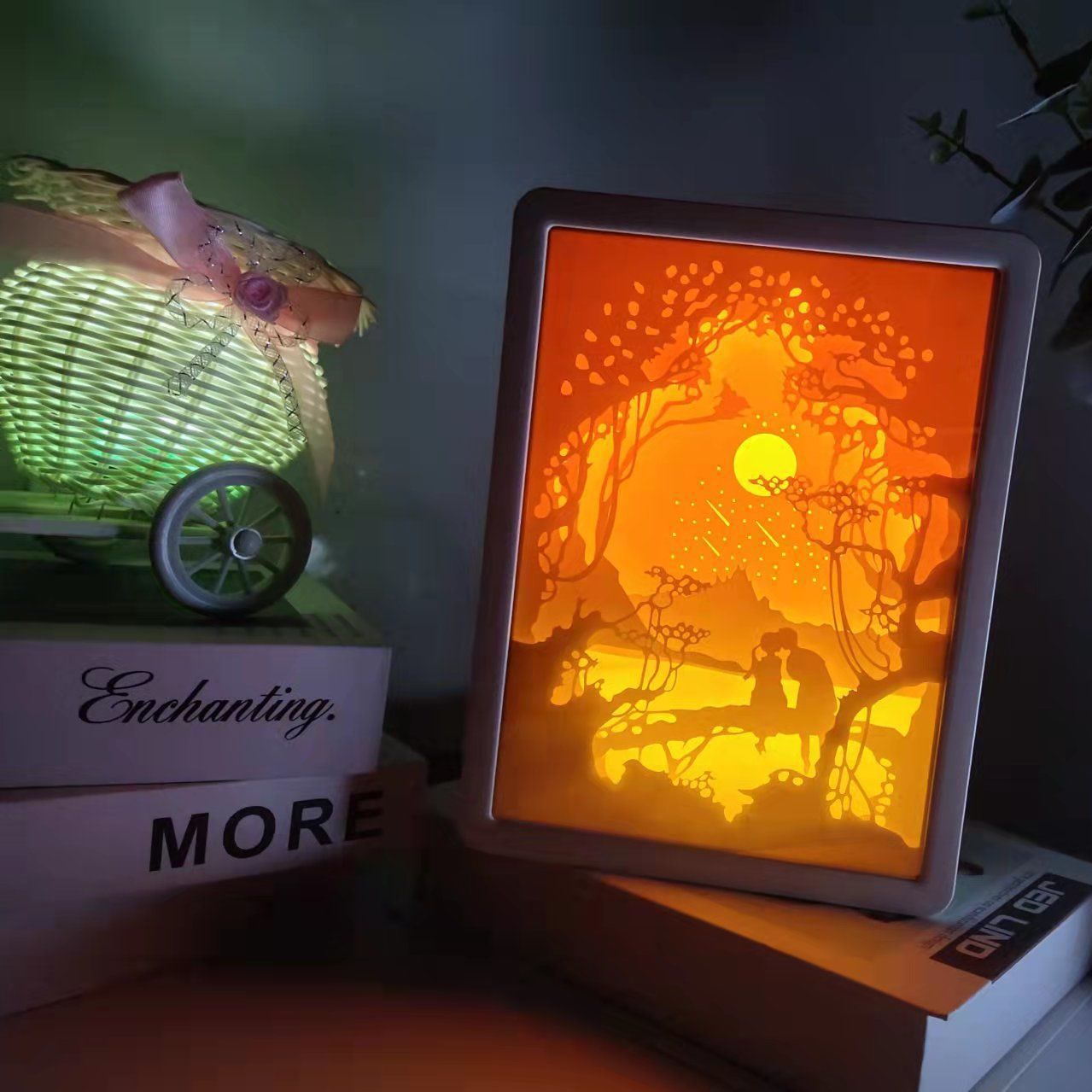 Night Light with Mirror 3D Paper Carving Light