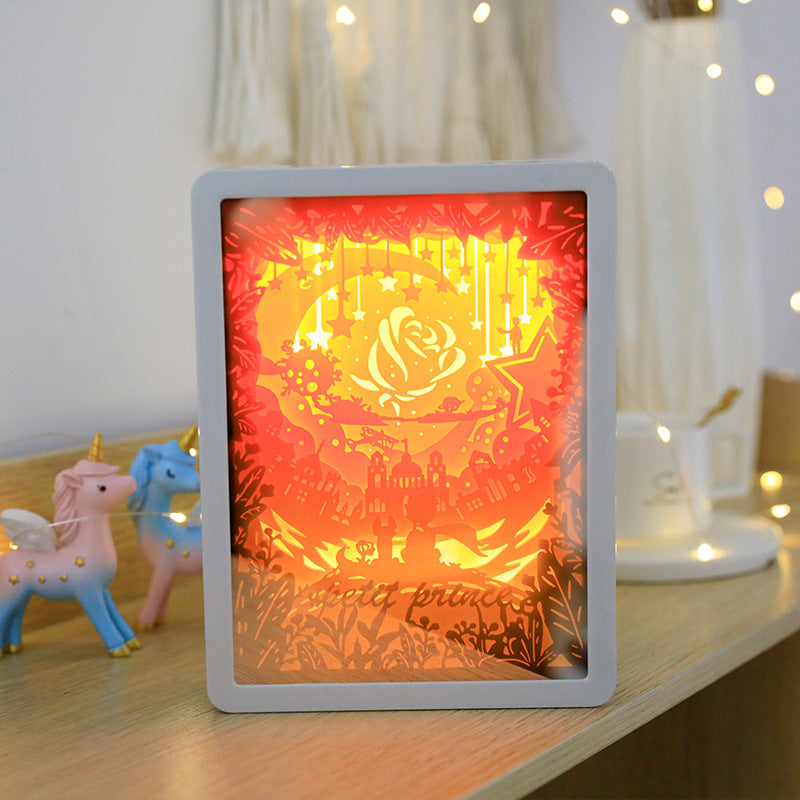 Night Light with Mirror 3D Paper Carving Light