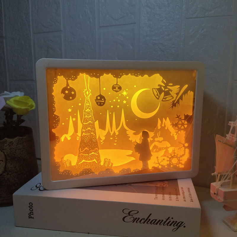 Night Light with Mirror 3D Paper Carving Light