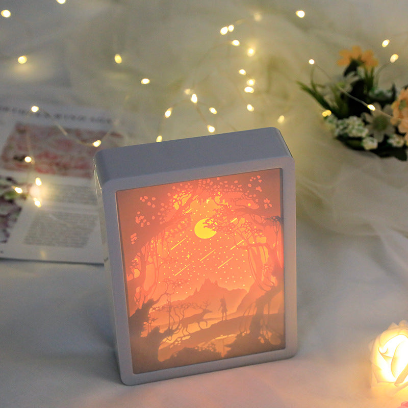 Night Light with Mirror 3D Paper Carving Light